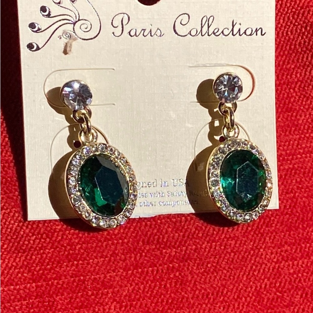 Green sparkly post earrings.